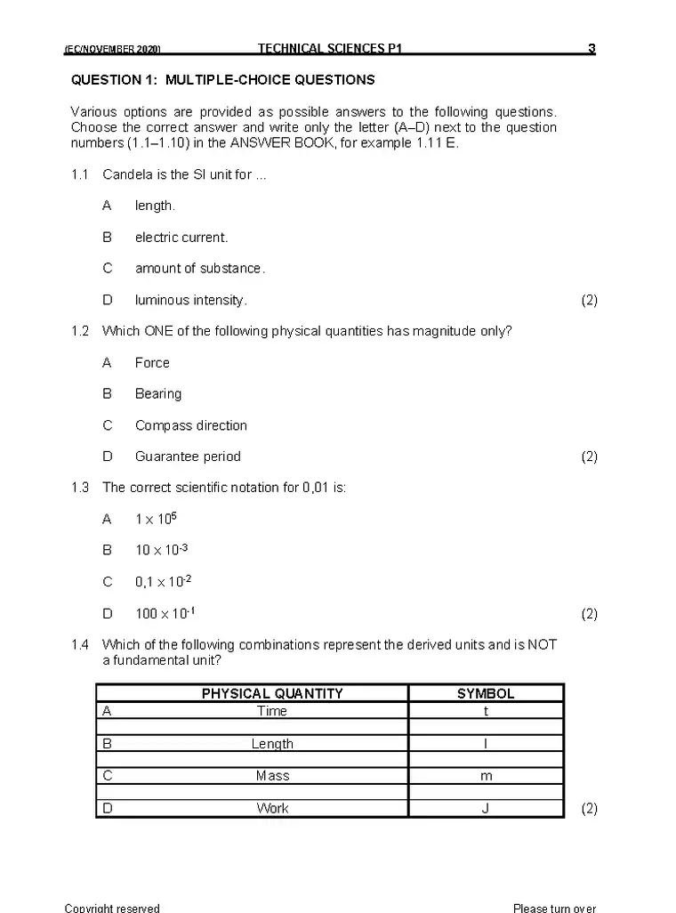 Technical Sciences Grade 10 Term 4 2020 question paper preview