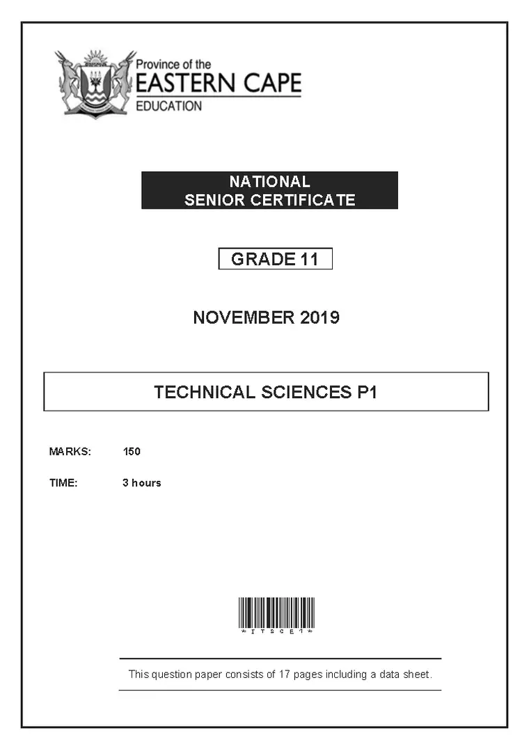 Technical Sciences Grade 11 Term 4 November 2019 Paper 1 question paper PDF, preview of the first page of questions