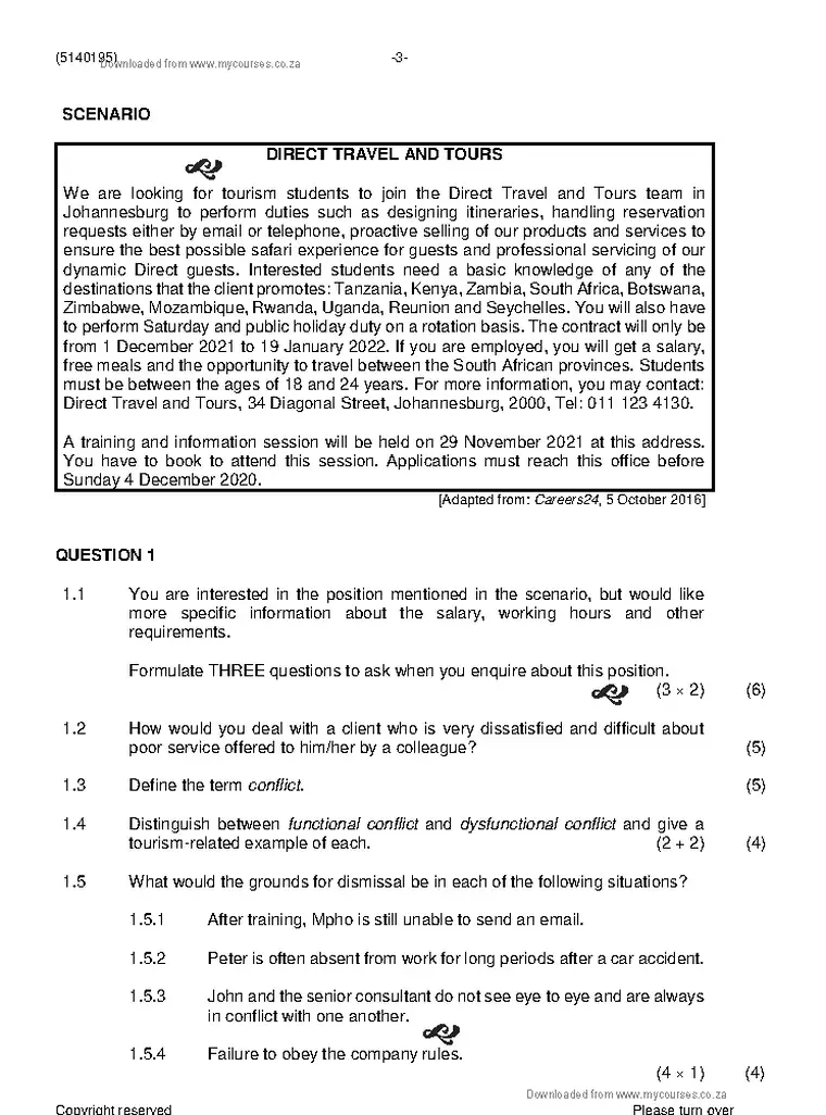 Tourism Communication N5 June 2021 question paper preview