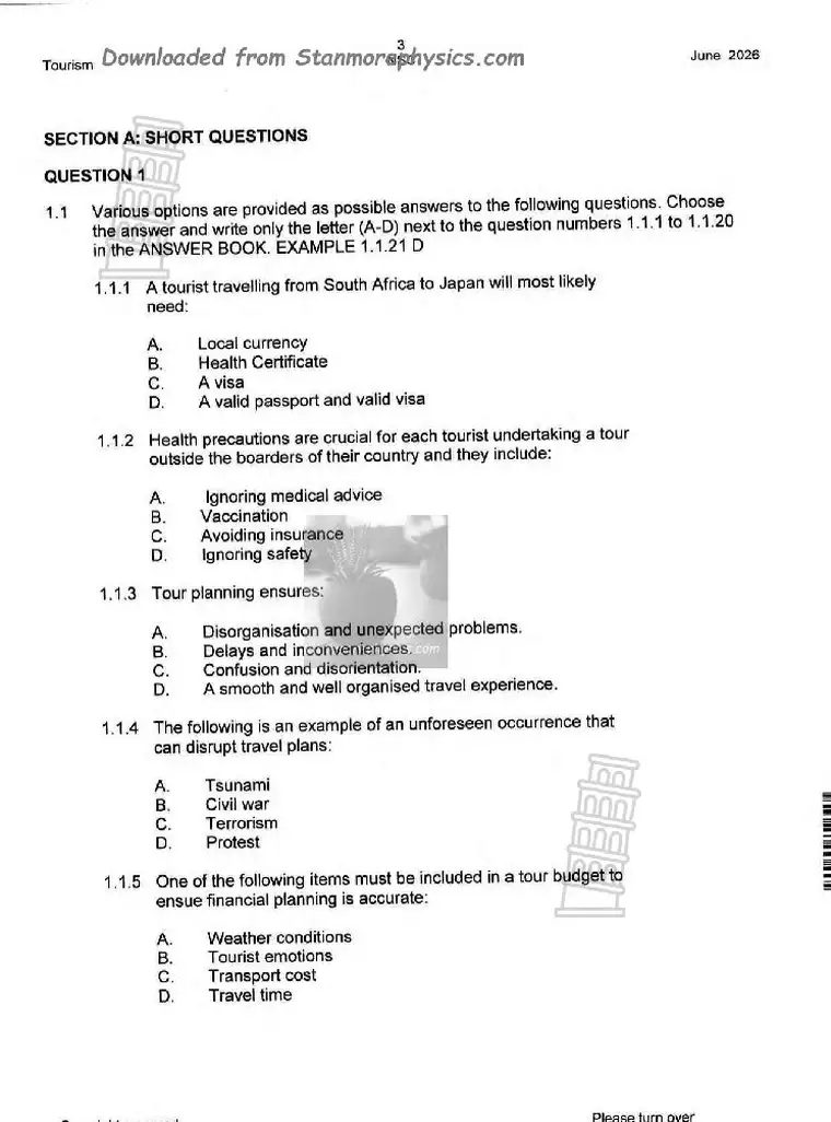Tourism Grade 12 Term 2 2026 question paper preview