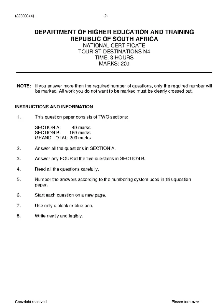 Tourist Destinations N4 June 2023 question paper preview