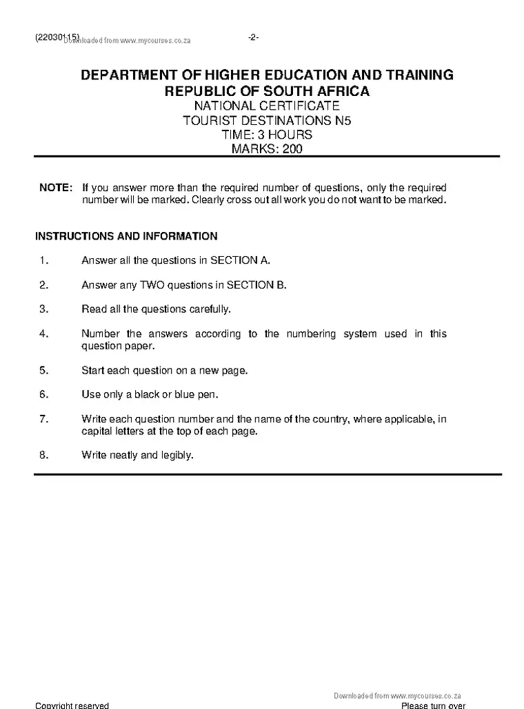 Tourist Destinations N5 June 2021 question paper preview