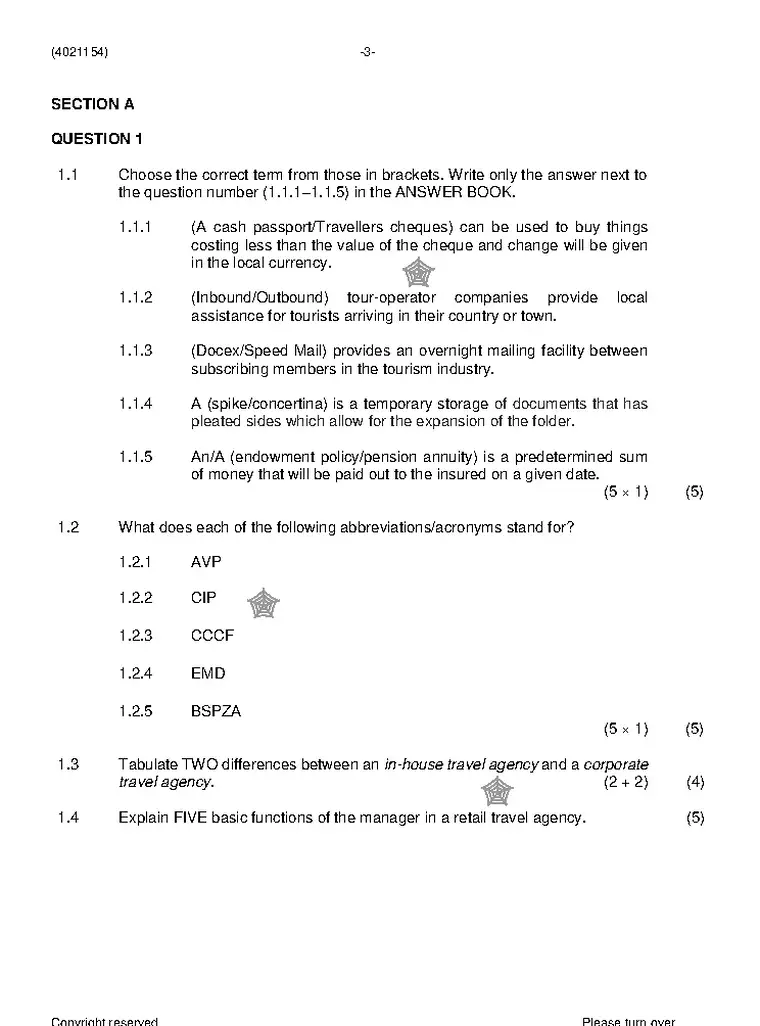 Travel Office Procedures N4 June 2021 question paper preview