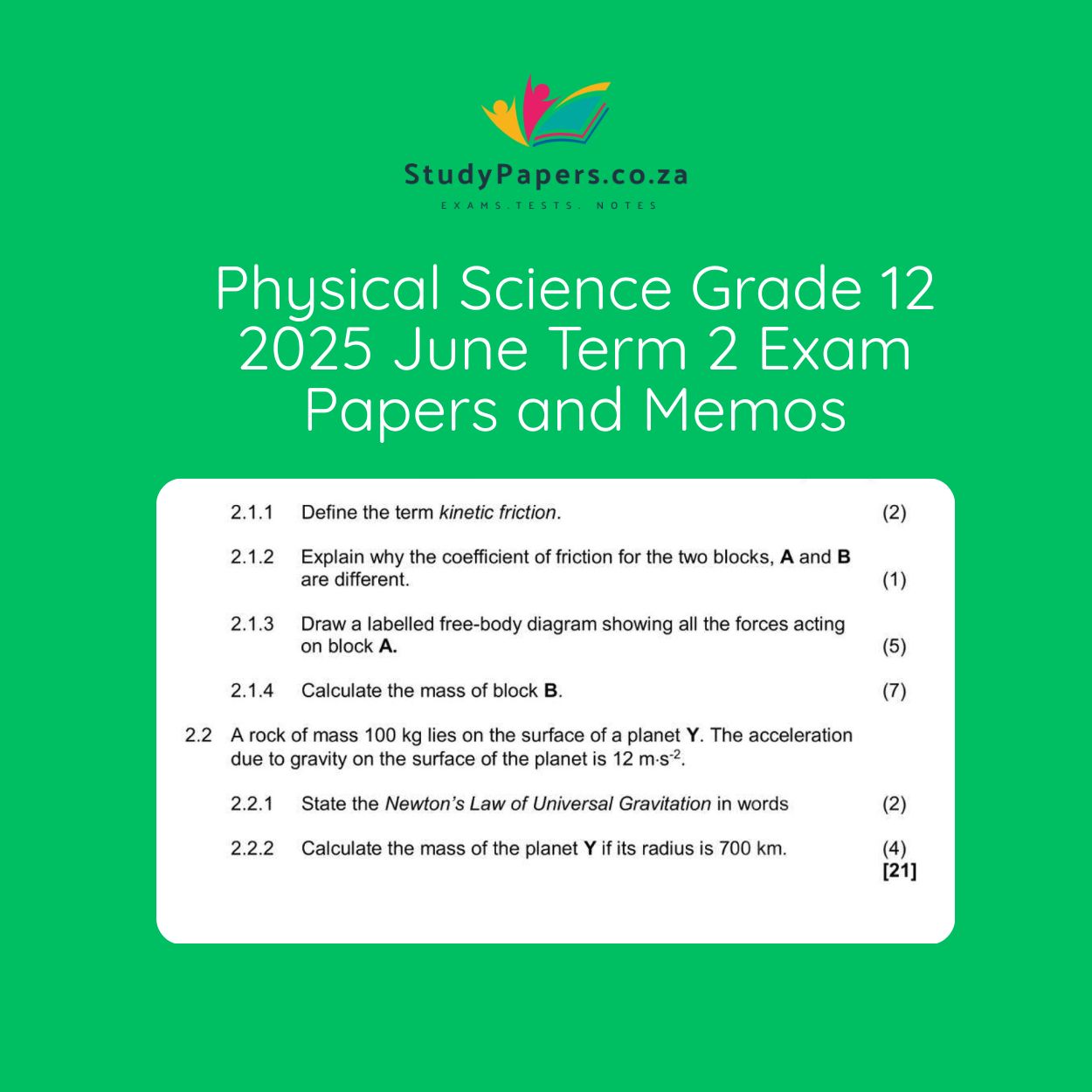 Physical Science Grade 12 2025 June Term 2 Exam Papers and Memos